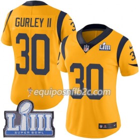 Camiseta Mujer NFL Los Angeles Rams Todd Gurley II 30 Nike Gold 2019 Super Bowl LIII 